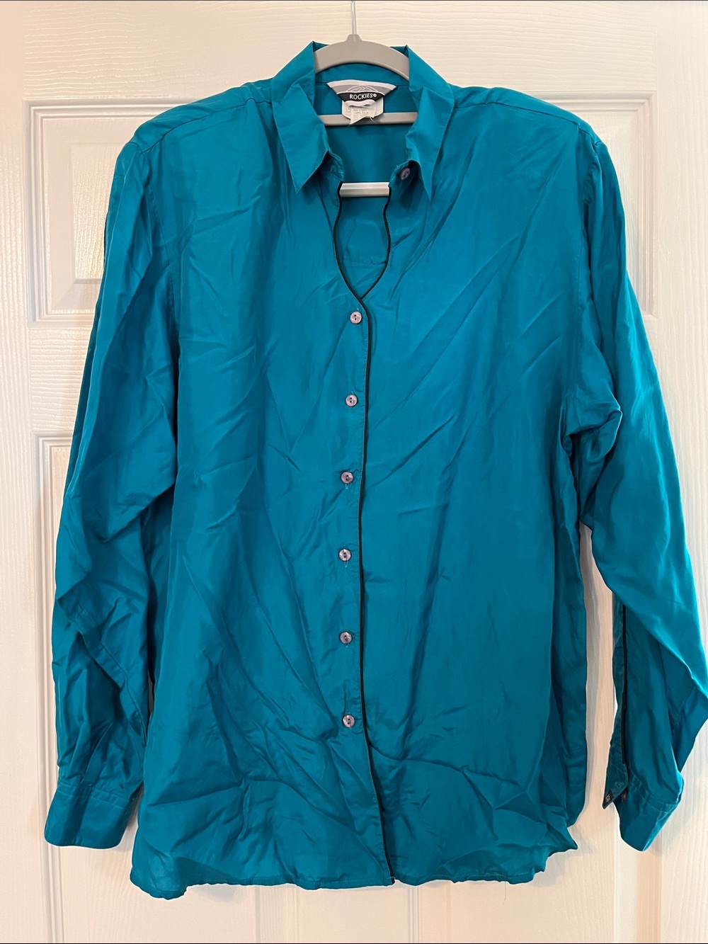 Rockies Teal Button-Down Western Style Long Silk Sleeve Shirt